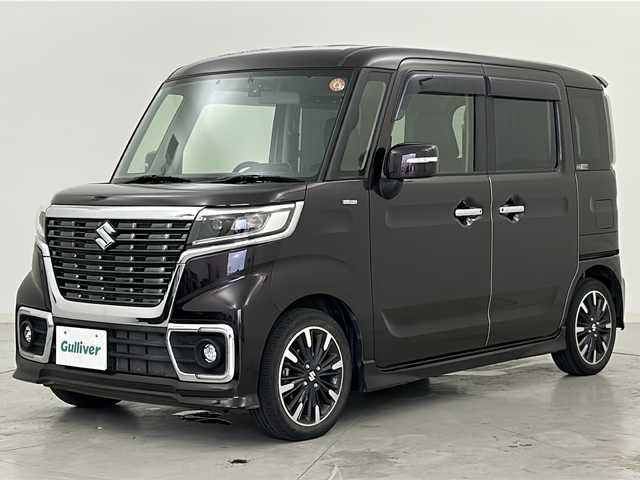 スズキ スペーシア カスタム HYBRID XS 宮城県 2018(平30)年 4.6万km ムーンライトバイオレットPM 社外8インチナビ/・フルセグTV/・BT.CD/DVD.SD/両側パワースライドドア/バックカメラ/ハーフレザー/シートヒーター（D）/LEDヘッドライト/LEDフォグ/ドライブレコーダー（Fのみ）/ETC/ステアリングスイッチ/純正AW/社外フロアマット/スマートキー×2