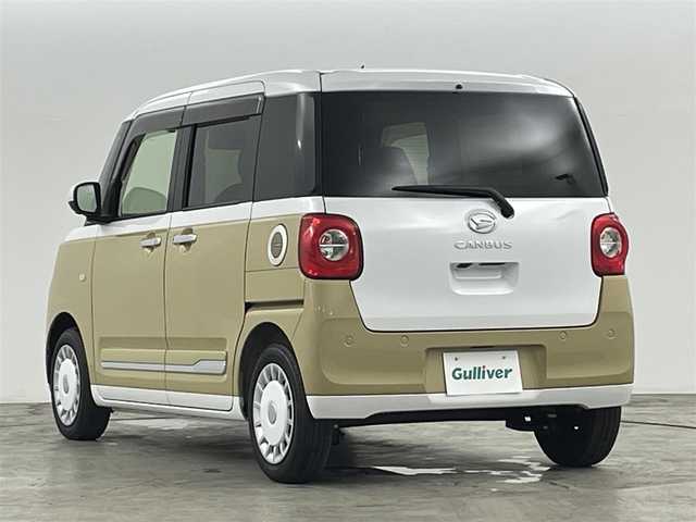 ダイハツ ムーヴ キャンバス ストライプス G 福島県 2022(令4)年 0.5万km シャイニングホワイトパール/サンドベージュメタリック スマートアシスト　/・車線逸脱警報/・衝突軽減システム/・オートハイビーム/・コーナーセンサー/純正ナビゲーション/【AM/FM/DVD/CD/Bluetooth/フルセグ】/型番:NMZN-W72D/全方位カメラ　/ドラレコ　/ＥＴＣ2.0　/両側パワースライドドア　/シートヒーター　/電子パーキング　/・ブレーキホールド　/プッシュスタート　/・スマートキー　/・スペアキー　/LEDライト　/・オートライト