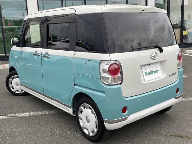 ダイハツ ムーヴ キャンバス G メイクアップ リミテッド　SAⅢ 道東・釧路十勝 2019(平31)年 5.8万km パールホワイトⅢ/ファインミントメタリック 2トーン ・４WD/・純正メモリナビ/（ＢＴ　ＣＤ　ＤＶＤ　ＵＳＢ）/・全方位カメラ　　/・両側パワースライドドア/・衝突被害軽減ブレーキ/・横滑り防止装置　/・オートライト/・オートマチックハイビーム/・ＬＥＤヘッドライト/・ＥＴＣ　/・運転席シートヒーター/・スマートキー/・プッシュスタート/・純正フロアマット/・テレビキャンセラー/・フロントワイパーデアイサー