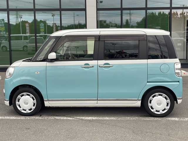 ダイハツ ムーヴ キャンバス G メイクアップ リミテッド　SAⅢ 道東・釧路十勝 2019(平31)年 5.8万km パールホワイトⅢ/ファインミントメタリック 2トーン ・４WD/・純正メモリナビ/（ＢＴ　ＣＤ　ＤＶＤ　ＵＳＢ）/・全方位カメラ　　/・両側パワースライドドア/・衝突被害軽減ブレーキ/・横滑り防止装置　/・オートライト/・オートマチックハイビーム/・ＬＥＤヘッドライト/・ＥＴＣ　/・運転席シートヒーター/・スマートキー/・プッシュスタート/・純正フロアマット/・テレビキャンセラー/・フロントワイパーデアイサー