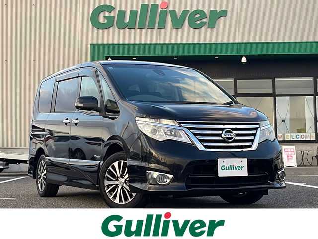 日産 セレナ HWS S HV Vセレ +SeftyⅡ 島根県 2015(平27)年 7.4万km ダイヤモンドブラック 純正7インチSDナビゲーション(MC315D-W)/フルセグ BT CD DVD/エマージェンシーブレーキ/レーンキープアシスト/アラウンドビューカメラ/両側パワースライドドア/クルーズコントロール/アイドリングストップ/LEDヘッドライト/AUTOライト/フォグライト/ETC/電動格納ミラー/シートリフター/プッシュスタート/純正18インチアルミホイール