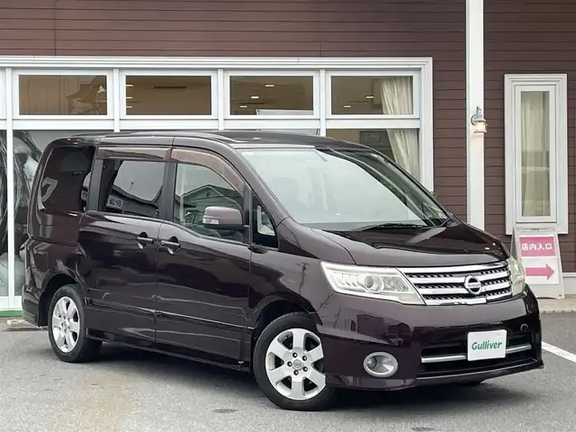 日産 セレナ ハイウェイスター Vセレクション 栃木県 2010(平22)年 15.4万km ディープカシス 両側パワースライドドア/アルパイン製フリップダウンモニター/ETC/純正ナビ/CD/DVD/Bluetooth/フルセグTV/バックカメラ