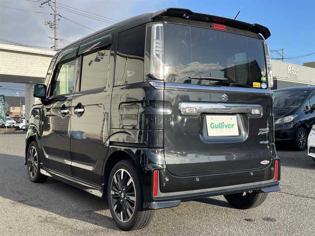 スズキ スペーシア カスタム HYBRID XS 広島県 2021(令3)年 3.6万km ブルーイッシュブラックパール3 Pioneerディスプレイオーディオ/（CD/DVD/Bluetooth）/ETC/前後ドライブレコーダー/ハーフレザーシート/シートヒーター/両側パワースライドドア/純正15インチAW/レーダークルーズコントロール/衝突被害軽減ブレーキ/車線逸脱警報/コーナーセンサー/LEDヘッドライト/オートライト/純正フロアマット/スペアキー