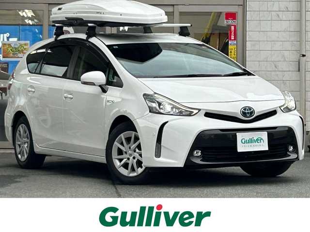 トヨタ プリウス α G 岩手県 2017(平29)年 6.5万km スーパーホワイトⅡ 純正ナビNSZT-Y66T/バックカメラ /ハーフレザーシート /フルセグTV /フロントカメラ /レーダークルコン/衝突軽減装置 /運転席パワーシート /ビルトインETC /社外ドラレコ /社外GPSレーダー /オートハイビーム/オートライト/フォグランプ/オールオートPW/革巻きステアリング/ナビステアリングスイッチ/純正エンジンスターター/スマートキー×2/リアワイパー/ルーフボックスTHULE/社外AWスタッドレスタイヤ/(205/60/R16　2024年製7分山)/ドアバイザー/フロアマット/保証書　取説　ナビ取説