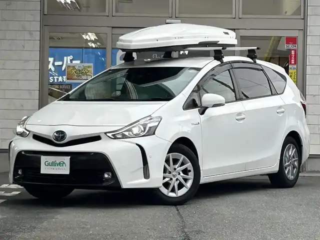 トヨタ プリウス α G 岩手県 2017(平29)年 6.5万km スーパーホワイトⅡ 純正ナビNSZT-Y66T/バックカメラ /ハーフレザーシート /フルセグTV /フロントカメラ /レーダークルコン/衝突軽減装置 /運転席パワーシート /ビルトインETC /社外ドラレコ /社外GPSレーダー /オートハイビーム/オートライト/フォグランプ/オールオートPW/革巻きステアリング/ナビステアリングスイッチ/純正エンジンスターター/スマートキー×2/リアワイパー/ルーフボックスTHULE/社外AWスタッドレスタイヤ/(205/60/R16　2024年製7分山)/ドアバイザー/フロアマット/保証書　取説　ナビ取説