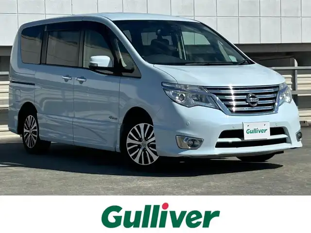 日産 セレナ ハイウェイスター Sハイブリッド 静岡県 2014(平26)年 7.6万km ブルームーンホワイトP 純正8型ナビ/エマージェンシーブレーキ/車線逸脱警報/踏み間違い衝突防止アシスト/ふらつき警報/アラウンドビューモニター/LEDヘッドライト/両側ワンタッチオートスライドドア/純正16AW/オートライト/レーンキープアシスト/前後ドラレコ/ETC