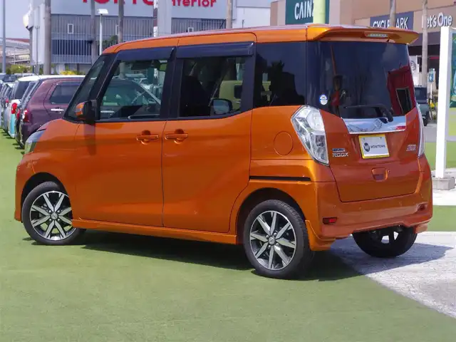日産 デイズ ルークス ハイウェイスター Gターボ 千葉県 2018(平30)年 3.2万km プレミアムサンシャインオレンジ エマージェンシーブレーキ/クルーズコントロール/アイドリングストップ/両側パワースライドドア/純正メモリーナビ/地デジTV/【DVD/CD再生可　Bluetooth接続】/アラウンドビューモニター/ドライブレコーダー/LEDヘッドライト/フォグライト/ウインカーミラー/革巻きステアリング/ステアリングスイッチ/コーナーセンサー/純正15インチアルミホイル/インテリジェントキー