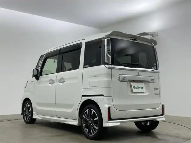 スズキ スペーシア カスタム HYBRID XS 岡山県 2019(平31)年 5万km ピュアホワイトP 純正8インチナビ/【フルセグ/Bluetooth/DVD】/アラウンドビューモニター/両側電動スライドドア/純正15inアルミホイール+サマータイヤ：装着/ビルトインETC/LEDヘッドライト（AUTO機能付き）/シートヒーター/純正ドライブレコーダー（前）/スマートキー/ステアリングリモコン/ISOFIX/シートバックテーブル/Rサーキュレーター/Rサンシェイド/プッシュスタート/スズキセーフティーサポート/・デュアルセンサーブレーキサポート/・ハイビームアシスト/・誤発進抑制機能/・車線逸脱警報機能/・ふらつき警報機能/・先行車発進お知らせ機能/・後退時ブレーキサポート/・後方誤発進抑制機能