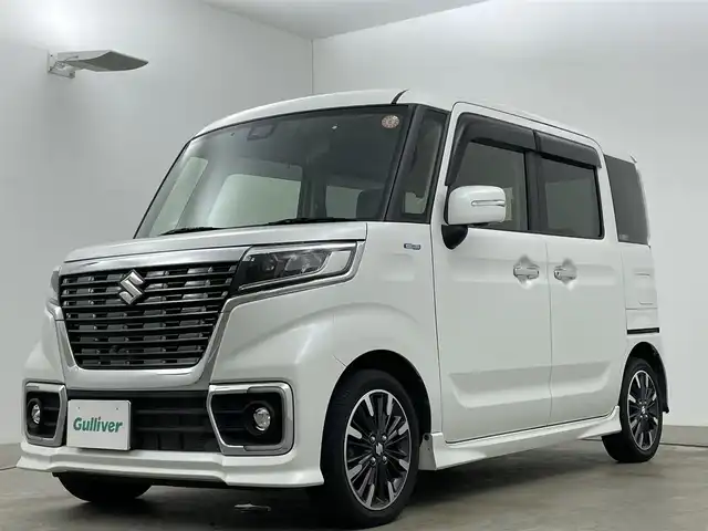 スズキ スペーシア カスタム HYBRID XS 岡山県 2019(平31)年 5万km ピュアホワイトP 純正8インチナビ/【フルセグ/Bluetooth/DVD】/アラウンドビューモニター/両側電動スライドドア/純正15inアルミホイール+サマータイヤ：装着/ビルトインETC/LEDヘッドライト（AUTO機能付き）/シートヒーター/純正ドライブレコーダー（前）/スマートキー/ステアリングリモコン/ISOFIX/シートバックテーブル/Rサーキュレーター/Rサンシェイド/プッシュスタート/スズキセーフティーサポート/・デュアルセンサーブレーキサポート/・ハイビームアシスト/・誤発進抑制機能/・車線逸脱警報機能/・ふらつき警報機能/・先行車発進お知らせ機能/・後退時ブレーキサポート/・後方誤発進抑制機能