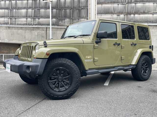 クライスラー・ジープ ジープ ラングラー アンリミテッド サハラ 愛知県 2012(平24)年 7.6万km 緑 ワンオーナー/キーレス/純正CDオーディオ/サイドカメラ/クルーズコントロール/ダウンヒルアシスト/サイドステップ/JEPPESEN（ジェップセン）MJCR#216　17インチホール/ステアリングスイッチ/ハロゲンヘッドライト/フォグランプ/ETC/オートライト/純正ラバーマット/点検整備記録簿（ディーラーH27・29）/（その他R1・R3・R5)