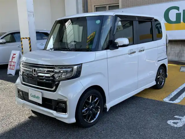 ホンダ Ｎ ＢＯＸ カスタム L ターボ 静岡県 2021(令3)年 6.4万km プラチナホワイトパール ワンオーナー/純正8インチナビ/フルセグTV/DVD/CD/BT/SD/MSV/USB/バックカメラ/両側パワースライドドア/ハーフレザーシート/前席シートヒーター /モデューロ15インチAW/衝突軽減ブレーキ/レーンキープアシスト/レーダークルーズコントロール/バックソナー/ETC/パドルシフト/ステアリングスイッチ/LEDヘッドライト/LEDフォグライト/スマートキー×2/保証書/取扱説明書/ナビ取扱説明書