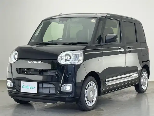 ダイハツ ムーヴ キャンバス セオリー G ターボ 愛知県 2025(令7)年 0.1万km未満 ブラックマイカメタリック 届出済未使用車　純正ナビ　フルセグＴＶ　バックカメラ　シートヒーター　ナビ連動前後ドラレコ　両側パワスラ　スマアシIII　衝突軽減　追従クルコン　コーナーセンサー　ＬＥＤオートライト　フォグランプ　禁煙車