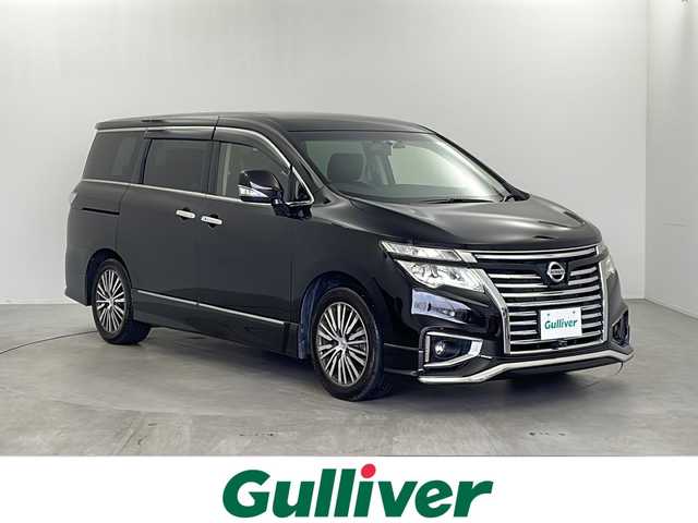 日産 エルグランド 250ハイウェイスターS 栃木県 2018(平30)年 4.6万km ファントムブラック 純正メモリーナビ/　(Bluetooth/フルセグTV/CD/DVD/FM)/バックカメラ/フロントカメラ/ETC2.0/前後ドライブレコーダー/クルーズコントロール/片側パワースライドドア/オットマン(N席/2列目)/ロールサンシェード(2/3列目)/ドアバイザー/純正18インチアルミホイール/純正フロアマット/サイド+カーテンエアバッグ/スマートキー×2本/エンジンスターター/保証書、取扱説明書