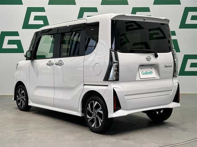 ダイハツ タント カスタム X 鹿児島県 2023(令5)年 0.9万km シャイニングホワイトパール スマートアシスト/　・衝突回避支援ブレーキ機能/　・衝突警報機能/　・ブレーキ制御付誤発進抑制機能(前方・後方)/　・車線逸脱抑制制御機能/　・車線逸脱警報機能/　・路側逸脱警報機能/　・ふらつき警報/　・先行車発進お知らせ機能/　・標識認識機能/　・アダプティブドライビングビーム/　・サイドビューランプ/アイドリングストップ/両側パワースライドドア/社外7インチSDナビ【MDV-D710W】/　（CD/DVD/ワンセグ/Bluetooth/SD）/社外ビルトインETC/バックカメラ/ステアリングリモコン/ハーフレザーシート/前席シートヒーター/前後コーナーセンサー/純正LEDヘッドライト/フォグランプ/オートライト/電動格納ミラー/社外フロアマット/ロール式サンシェード/純正14インチアルミ