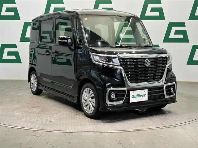 スズキ スペーシア カスタム HYBRID GS 鹿児島県 2021(令3)年 4.3万km ブルーイッシュブラックパール3 社外ナビ/(Bluetooth/DVD/CD)/スズキセーフティサポート/　・デュアルセンサーブレーキサポート/　・誤発進抑制機能/　・車線逸脱警報機能/　・車線逸脱抑制機能/　・発進お知らせ機能/　・標識認識機能/　・アダプティブクルーズコントロール/片側パワースライドドア/運転席シートヒーター/ロールサンシェード/ステアリングリモコン/電動格納ミラー/アイドリングストップ/プッシュスタート