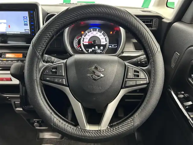 スズキ スペーシア カスタム HYBRID GS 鹿児島県 2021(令3)年 4.3万km ブルーイッシュブラックパール3 社外ナビ/(Bluetooth/DVD/CD)/スズキセーフティサポート/　・デュアルセンサーブレーキサポート/　・誤発進抑制機能/　・車線逸脱警報機能/　・車線逸脱抑制機能/　・発進お知らせ機能/　・標識認識機能/　・アダプティブクルーズコントロール/片側パワースライドドア/運転席シートヒーター/ロールサンシェード/ステアリングリモコン/電動格納ミラー/アイドリングストップ/プッシュスタート