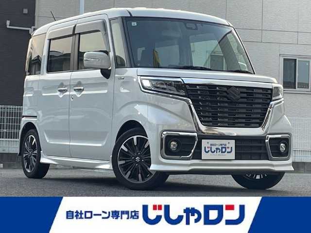 スズキ スペーシア カスタム HYBRID XS ターボ 三重県 2018(平30)年 8.4万km ピュアホワイトP (株)IDOMが運営する【じしゃロン四日市店】の自社ローン専用車両になります。こちらは現金またはオートローンご利用時の価格です。自社ローンご希望の方は別途その旨お申付け下さい/純正SDナビ/フルセグTV/（AM/FM/BT/CD/DVD/SD/HDMI）/バックカメラ/両側パワースライドドア/衝突軽減ブレーキ/ハーフレザー/シートヒーター/レーンキープアシスト/クリアランスソナー/パドルシフト/ETC