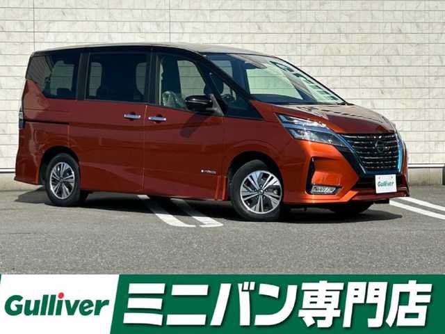 日産 セレナ e－パワー ハイウェイスター V 福岡県 2020(令2)年 2.1万km サンライズオレンジ/ダイヤモンドブラック 純正10型SDナビ（フルセグTV/CD/DVD/BT）アラウンドビューモニターフリップダウンモニタークルコンエマージェンシーブレーキコーナーセンサーBSM両側パワスラドラレコETCUSBポート純正LEDヘッドライト純正15インチアルミホイールスマートキープッシュスタート