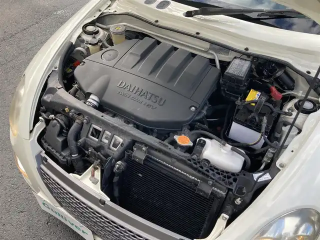 ダイハツ コペン アクティブトップ 静岡県 2010(平22)年 7.5万km ホワイトパールマイカ 社外6.1インチナビ(MDV-L300)/　AM FM CD DVD USB SD AUX ワンセグ/マニュアルエアコン/ハロゲンヘッドライト/フロントフォグランプ/リモコンキー/純正フロアマット/保証書/アクティブトップ(電動開閉ルーフ)/社外15インチアルミホイール/ターボ