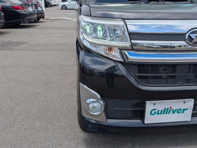 ダイハツ タント カスタム RS SA 福井県 2014(平26)年 11.6万km ブラックマイカメタリック バックカメラ/衝突被害軽減システム/横滑り防止装置/LEDヘッドライト/Fフォグ/両側パワースライドドア/ETC/前後ドライブレコーダー/純正SDナビ（CD/DVD/BT/USB/iPod）/フルセグテレビ/盗難防止装置/アイドリングストップ/ダブル＋サイドエアバッグ/純正フロアマット/スマートキー