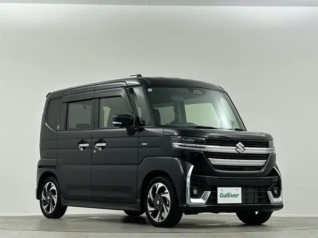 スズキ スペーシア カスタム HYBRID XS 福島県 2024(令6)年 1.5万km ブルーイッシュブラックパール3 純正9型ナビ Bluetooth アラウンドビューモニター フルセグTV オットマン 前後ドライブレコーダー 両側パワースライドドア コーナーセンサー　ヘッドアップディスプレイ シートヒーター ETC