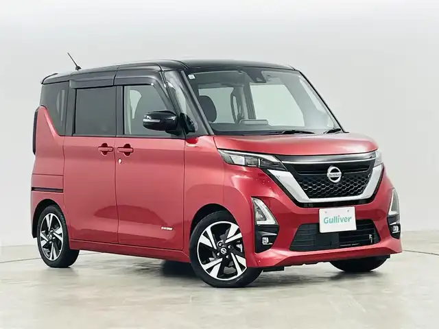 日産 ルークス HWS Gターボ プロパイロットED 福島県 2021(令3)年 1.7万km スパークリングレッド/ブラック エマージェンシーブレーキ/・プロパイロット/・車線逸脱防止機能/純正9インチナビ/・型番；MM321D-L/・フルセグ/TV/SD/BT/CD/DVD/USB/iPod/AM/FM/アラウンドビューモニター/両側パワースライドドア/LEDオートヘッドライト/・LEDフォグランプ/純正アルミホイール付きサマータイヤ/電子パーキング/・オートブレーキホールド/ビルドインETC/前後ナビ連動純正ドラレコ/純正フロアマット/ドアバイザー/プッシュスタート/・スマートキー/・スペアキー