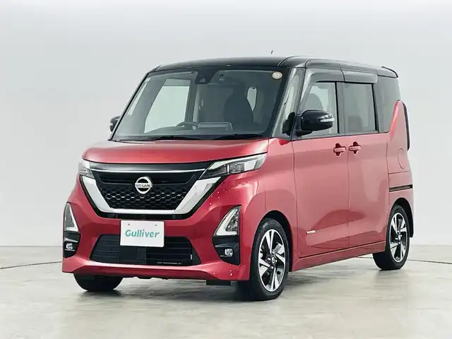 日産 ルークス HWS Gターボ プロパイロットED 福島県 2021(令3)年 1.7万km スパークリングレッド/ブラック エマージェンシーブレーキ/・プロパイロット/・車線逸脱防止機能/純正9インチナビ/・型番；MM321D-L/・フルセグ/TV/SD/BT/CD/DVD/USB/iPod/AM/FM/アラウンドビューモニター/両側パワースライドドア/LEDオートヘッドライト/・LEDフォグランプ/純正アルミホイール付きサマータイヤ/電子パーキング/・オートブレーキホールド/ビルドインETC/前後ナビ連動純正ドラレコ/純正フロアマット/ドアバイザー/プッシュスタート/・スマートキー/・スペアキー