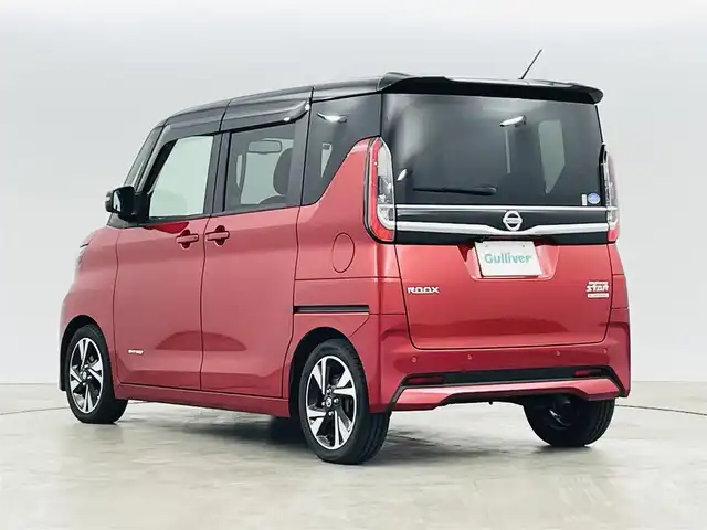 日産 ルークス HWS Gターボ プロパイロットED 福島県 2021(令3)年 1.7万km スパークリングレッド/ブラック エマージェンシーブレーキ/・プロパイロット/・車線逸脱防止機能/純正9インチナビ/・型番；MM321D-L/・フルセグ/TV/SD/BT/CD/DVD/USB/iPod/AM/FM/アラウンドビューモニター/両側パワースライドドア/LEDオートヘッドライト/・LEDフォグランプ/純正アルミホイール付きサマータイヤ/電子パーキング/・オートブレーキホールド/ビルドインETC/前後ナビ連動純正ドラレコ/純正フロアマット/ドアバイザー/プッシュスタート/・スマートキー/・スペアキー
