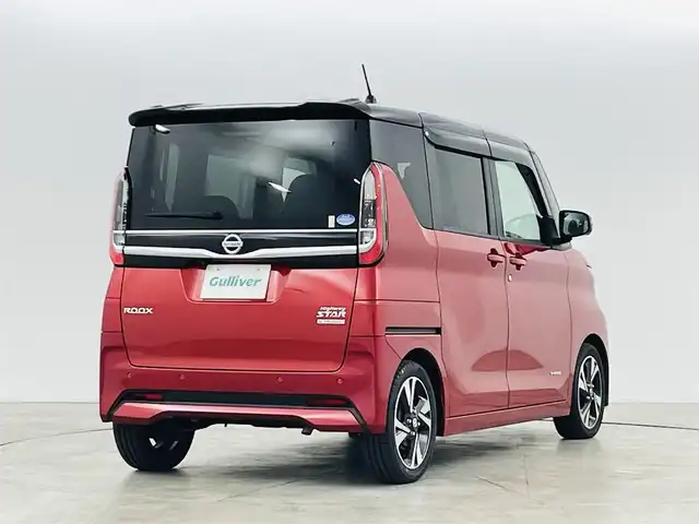 日産 ルークス HWS Gターボ プロパイロットED 福島県 2021(令3)年 1.7万km スパークリングレッド/ブラック エマージェンシーブレーキ/・プロパイロット/・車線逸脱防止機能/純正9インチナビ/・型番；MM321D-L/・フルセグ/TV/SD/BT/CD/DVD/USB/iPod/AM/FM/アラウンドビューモニター/両側パワースライドドア/LEDオートヘッドライト/・LEDフォグランプ/純正アルミホイール付きサマータイヤ/電子パーキング/・オートブレーキホールド/ビルドインETC/前後ナビ連動純正ドラレコ/純正フロアマット/ドアバイザー/プッシュスタート/・スマートキー/・スペアキー