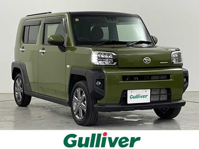 ダイハツ タフト G ターボ 道央・札幌 2023(令5)年 2.6万km フォレストカーキメタリック ・４WD　/ターボ/ 　スマートアシスト/・衝突回避支援ブレーキ/衝突安全ボディ/・EBD（電子制動力配分装置）、盗難防止システム/全周囲カメラ/横滑り防止装置/・レーンアシスト、ヒルスタートアシスト/・レーダークルーズコントロール/・純正ディスプレイオーディオ/・フルセグ/Bluetooth/USB/HDMI/・コーナーセンサー/・スカイフィールトップ/・運転席。助手席シートヒーター/・ETC/・スタッドレスタイヤ積込み