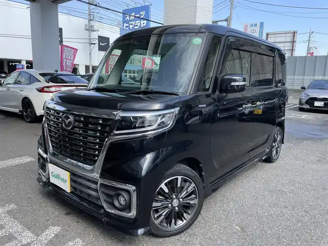 マツダ フレアワゴン カスタムスタイル ハイブリッド XS 愛媛県 2019(平31)年 4.4万km ブルーイッシュブラックパール3 車検R8年2月26日まで/社外ナビゲーション/CD/DVD/Bluetooth/フルセグTV/両側電動スライドドア/レーダーブレーキサポート/テジタルルームミラー/(ドライブレコーダー内臓式)/ハーフレザーシート/シートヒーター/純正15インチアルミホイール/コーナーセンサー/サイドエアバッグ/LEDヘッドライト/バックカメラ/ETC/スマートキー/スペアキー/新車保証書/取扱説明書