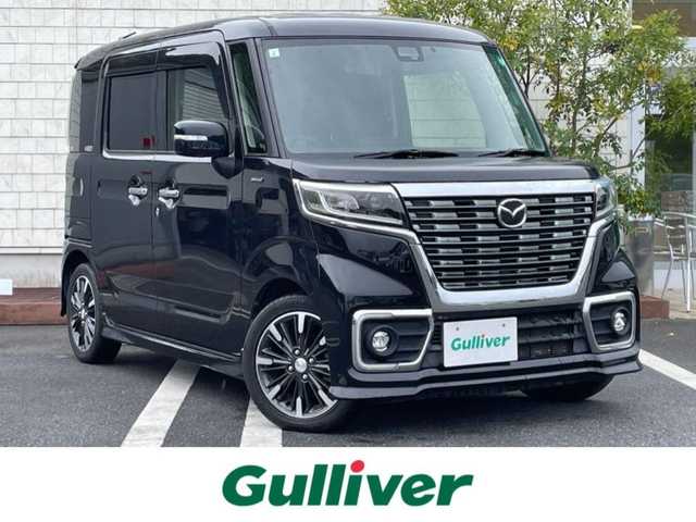 マツダ フレアワゴン カスタムスタイル ハイブリッド XS 愛媛県 2019(平31)年 4.4万km ブルーイッシュブラックパール3 車検R8年2月26日まで/社外ナビゲーション/CD/DVD/Bluetooth/フルセグTV/両側電動スライドドア/レーダーブレーキサポート/テジタルルームミラー/(ドライブレコーダー内臓式)/ハーフレザーシート/シートヒーター/純正15インチアルミホイール/コーナーセンサー/サイドエアバッグ/LEDヘッドライト/バックカメラ/ETC/スマートキー/スペアキー/新車保証書/取扱説明書