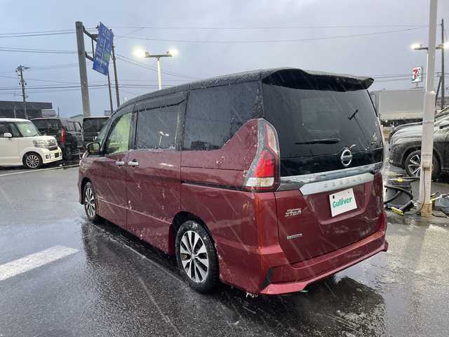 日産 セレナ ハイウェイスターVセレクションⅡ 新潟県 2018(平30)年 5.4万km マルーンレッド 2トーン ワンオーナー/純正9インチナビ(MM518D-L)/（CD/DVD/Bluetooth/Blu-ray/SD)/フルセグTV/プロパイロット/全方位カメラ/フリップダウンモニター/衝突軽減ブレーキ/レーダークルーズコントロール/レーンキープアシスト/コーナーセンサー/インテリジェントルームミラー/ビルトインETC/純正ドライブレコーダー/両側パワースライドドア/純正16インチアルミホイール/スマートキー/スペアキー1本/プッシュスタート/LEDヘッドライト/オートライト/純正フロアマット/横滑り防止装置/取扱説明書/保証書