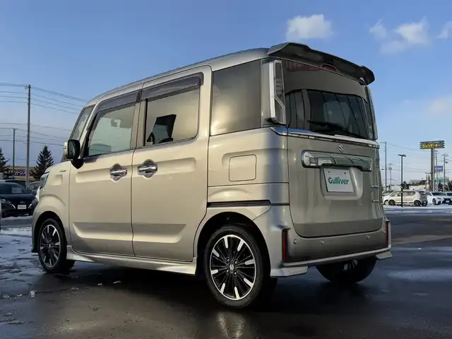 スズキ スペーシア カスタム HYBRID XS ターボ 道南・函館 2019(平31)年 2.9万km スチールシルバーM ・スマートキー＆プッシュスタート/・ＭＴモード付ＡＴ/・パドルシフト/・クルコン/・純正ナビ（Ｂｌｕｅｔｏｏｔｈ／ＵＳＢ／ＣＤ／ｉＰｏｄ／ＡＵＸ／ＳＤ／ＴＶ／DVD再生可能）/・ビルトインＥＴＣ/・全方位カメラ/・ヘッドアップディスプレイ/・電動格納ウィンカーミラー/・純正フロアマット/・ドライブレコーダー/・両側パワースライドドア