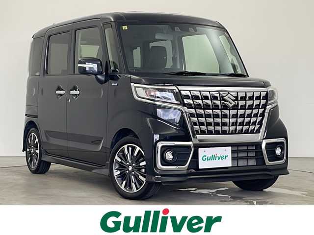 スズキ スペーシア カスタム HYBRID XS ターボ 秋田県 2023(令5)年 0.6万km ブルーイッシュブラックパール3 4WD/スズキセーフティサポート/両側パワースライドドア/パドルシフト/レーダークルーズコントロール/革巻きハンドル/ハーフレザーシート/前席シートヒーター/USB/プッシュスタート/電動格納ミラー/リアサンシェード/純正アルミホイール/コーナーセンサー/LEDヘッドライト/フォグランプ/オートライト/コーナーセンサー/スマートキー/スペアキー