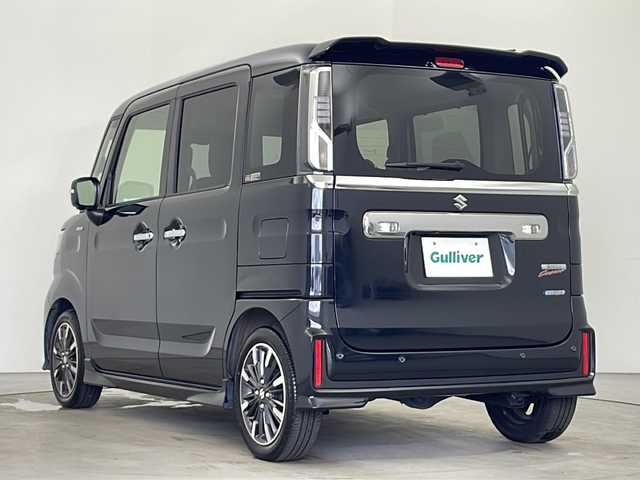 スズキ スペーシア カスタム HYBRID XS ターボ 秋田県 2023(令5)年 0.6万km ブルーイッシュブラックパール3 4WD/スズキセーフティサポート/両側パワースライドドア/パドルシフト/レーダークルーズコントロール/革巻きハンドル/ハーフレザーシート/前席シートヒーター/USB/プッシュスタート/電動格納ミラー/リアサンシェード/純正アルミホイール/コーナーセンサー/LEDヘッドライト/フォグランプ/オートライト/コーナーセンサー/スマートキー/スペアキー