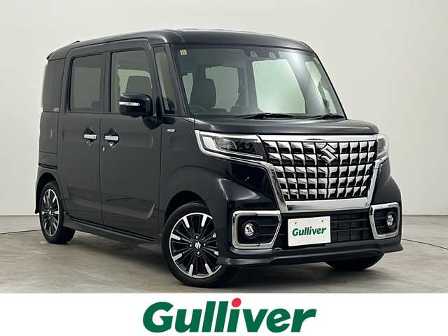 スズキ スペーシア カスタム HYBRID XS ターボ 秋田県 2023(令5)年 0.6万km ブルーイッシュブラックパール3 4WD/スズキセーフティサポート/両側パワースライドドア/パドルシフト/レーダークルーズコントロール/革巻きハンドル/ハーフレザーシート/前席シートヒーター/USB/プッシュスタート/電動格納ミラー/リアサンシェード/純正アルミホイール/コーナーセンサー/LEDヘッドライト/フォグランプ/オートライト/コーナーセンサー/スマートキー/スペアキー