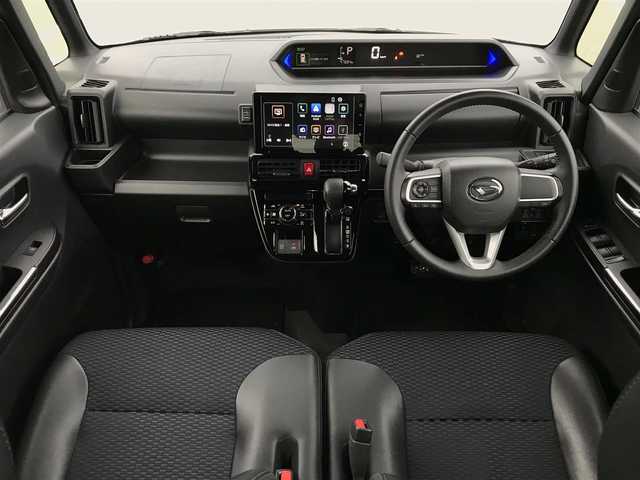 ダイハツ タント カスタム RS 鳥取県 2023(令5)年 4.8万km ブラックマイカメタリック/シャイニングホワイトパール ターボ・ツートンカラー/純正9インチDPオーディオ/フルセグ/BT/USB/パノラマモニター/ドライブレコーダー・ETC/スマートアシスト/レーンキープアシスト/クリアランスソナー/両側パワースライドドア/ハーフレザーシート/前席シートヒーター/LEDヘットライト/フォグライト/純正15インチアルミ（規格外）/プッシュエンジンスタート/アイドリングストップ/スぺアキー