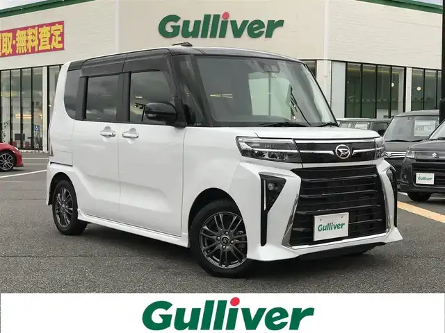 ダイハツ タント カスタム RS 鳥取県 2023(令5)年 4.8万km ブラックマイカメタリック/シャイニングホワイトパール ターボ・ツートンカラー/純正9インチDPオーディオ/フルセグ/BT/USB/パノラマモニター/ドライブレコーダー・ETC/スマートアシスト/レーンキープアシスト/クリアランスソナー/両側パワースライドドア/ハーフレザーシート/前席シートヒーター/LEDヘットライト/フォグライト/純正15インチアルミ（規格外）/プッシュエンジンスタート/アイドリングストップ/スぺアキー