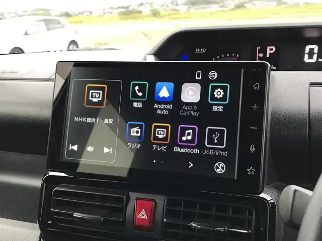 ダイハツ タント カスタム RS 鳥取県 2023(令5)年 4.8万km ブラックマイカメタリック/シャイニングホワイトパール ターボ・ツートンカラー/純正9インチDPオーディオ/フルセグ/BT/USB/パノラマモニター/ドライブレコーダー・ETC/スマートアシスト/レーンキープアシスト/クリアランスソナー/両側パワースライドドア/ハーフレザーシート/前席シートヒーター/LEDヘットライト/フォグライト/純正15インチアルミ（規格外）/プッシュエンジンスタート/アイドリングストップ/スぺアキー