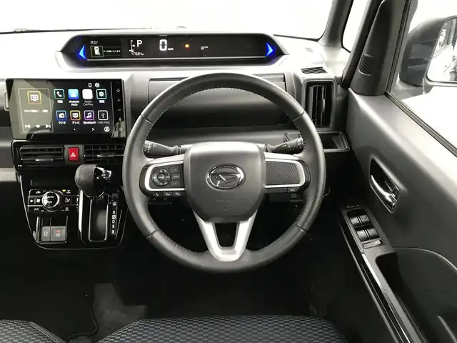 ダイハツ タント カスタム RS 鳥取県 2023(令5)年 4.8万km ブラックマイカメタリック/シャイニングホワイトパール ターボ・ツートンカラー/純正9インチDPオーディオ/フルセグ/BT/USB/パノラマモニター/ドライブレコーダー・ETC/スマートアシスト/レーンキープアシスト/クリアランスソナー/両側パワースライドドア/ハーフレザーシート/前席シートヒーター/LEDヘットライト/フォグライト/純正15インチアルミ（規格外）/プッシュエンジンスタート/アイドリングストップ/スぺアキー