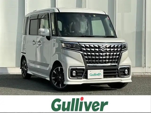 スズキ スペーシア カスタム HYBRID XS ターボ 福岡県 2022(令4)年 2.5万km ピュアホワイトP Panasonic8インチナビ/（CD/DVD/TV/AM/FM/Bluetooth）/全方位カメラ/バックカメラ/両側パワースライドドア/ヘッドアップディスプレイ/サーキュレーター/シートヒーターD席/ETC/後席サンシェード/レーダークルーズコントロール/純正15インチアルミホイール/パドルシフト/後席テーブル/クリアランスソナー/プリクラッシュ/レーンキープアリスト/横滑り防止装置/アイドリングストップ/LEDヘッドライト/ISOFIX/ドアバイザー/ステアリングスイッチ/電格ミラー/フォグランプ/スマートキー/スペアキー