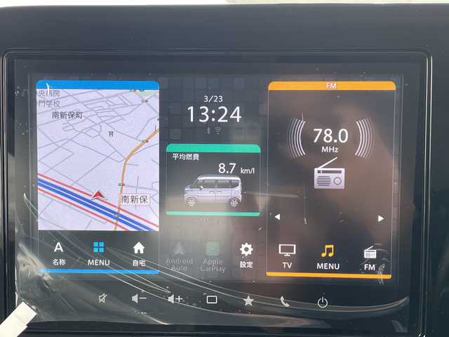 スズキ スペーシア HYBRID X 石川県 2024(令6)年 2万km モスグレーメタリック 禁煙車/デュアルカメラブレーキサポート/純正9インチメモリナビ/　　AM/FM/フルセグ/applecarplay/androidauto/アラウンドビューモニター/両側パワースライドドア/LEDオートライト/ヘッドライトレベライザー/前席シートヒーター/後席オットマン/アイドリングストップ/サーキュレーター/サンシェード/リアテーブル/電動格納ミラー/フロアマット/ドアバイザー/ステアリングスイッチ/スマートキー/ETC