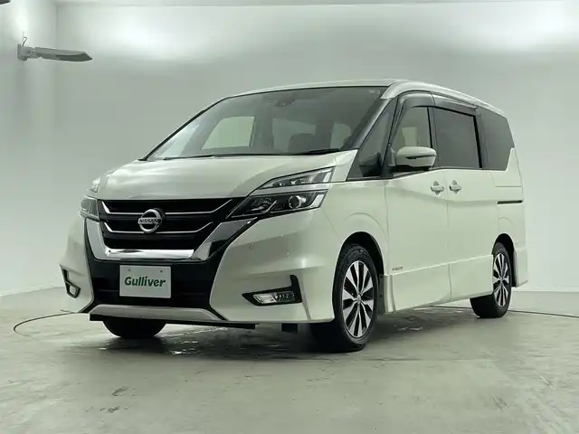 日産 セレナ ハイウェイスターVセレクションⅡ 福井県 2019(令1)年 4.5万km ブリリアントホワイトパール 純正9インチSDナビ【MM518D-L】/CD/DVD/Blu-ray/フルセグTV/Bluetooth/AM/FM/アラウンドビューモニター/セーフティパックB/両側ハンズフリーオートスライドドア/パーキングアシスト/純正ドライブレコーダー（ナビ連動）/革巻きステアリング/ステアリングリモコン/ステアリングチルド機構/プッシュスタート/スマートキー（スペア１本あり）/ETC/電動パーキングブレーキ/オートライト /LEDヘッドライト/フォグランプ/革調シートカバー