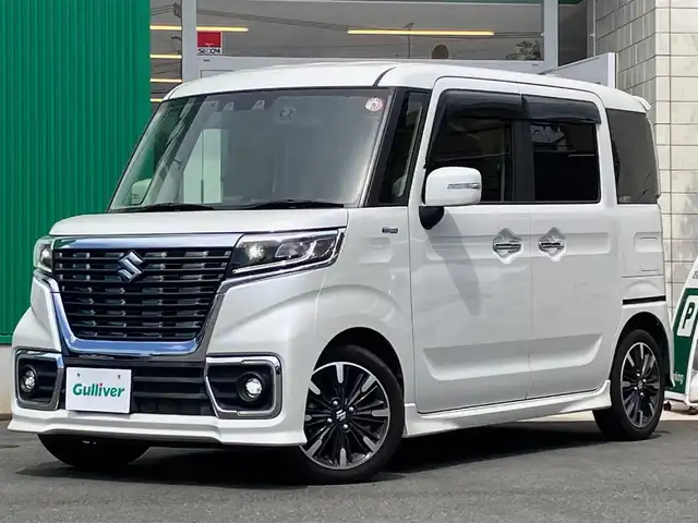 スズキ スペーシア カスタム HYBRID XS ターボ 静岡県 2020(令2)年 5万km ピュアホワイトP エンジンスタートボタン/保証書/取扱説明書/ワンオーナー/パワーステアリング/パワーウィンドウ/パドルシフト/アイドリングストップ/ターボ/スマートキー/オートエアコン/スペアキー/クルーズコントロール（追従あり）/USB入力端子/ETC/SDナビ（CD/DVD/BT/フルセグ）/ドライブレコーダー前後/ベンチシート/フロアマット/D席シートヒーター/両側パワースライドドア/純正アルミホイール/ABS/横滑り防止装置/コーナーセンサー/レーンキープアシスト/盗難防止装置/オートライト/オートマチックハイビーム/LEDヘッドライト/W+サイドエアバック/衝突軽減システム