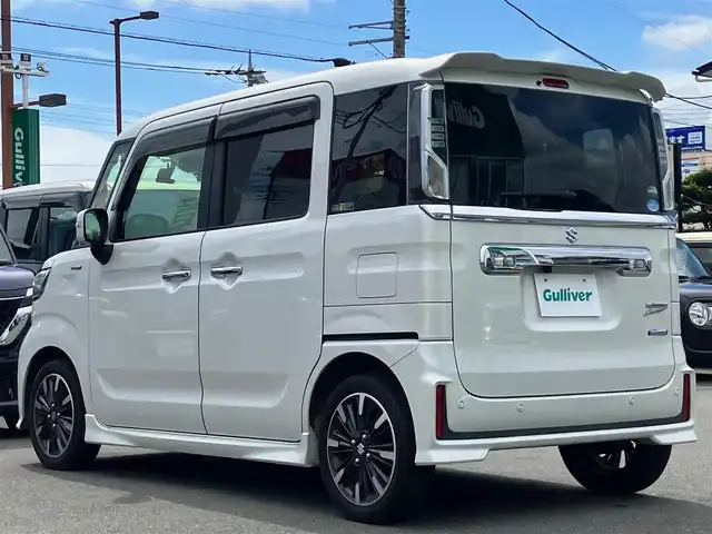 スズキ スペーシア カスタム HYBRID XS ターボ 静岡県 2020(令2)年 5万km ピュアホワイトP エンジンスタートボタン/保証書/取扱説明書/ワンオーナー/パワーステアリング/パワーウィンドウ/パドルシフト/アイドリングストップ/ターボ/スマートキー/オートエアコン/スペアキー/クルーズコントロール（追従あり）/USB入力端子/ETC/SDナビ（CD/DVD/BT/フルセグ）/ドライブレコーダー前後/ベンチシート/フロアマット/D席シートヒーター/両側パワースライドドア/純正アルミホイール/ABS/横滑り防止装置/コーナーセンサー/レーンキープアシスト/盗難防止装置/オートライト/オートマチックハイビーム/LEDヘッドライト/W+サイドエアバック/衝突軽減システム