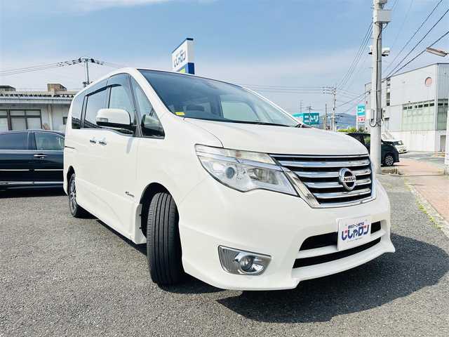 日産 セレナ ハイウェイスター Sハイブリッド 福岡県 2014(平26)年 9.5万km ブリリアントホワイトパール (株)IDOMが運営する【じしゃロン八幡西店】の自社ローン専用車両になります。こちらは現金またはオートローンご利用時の価格です。自社ローンご希望の方は別途その旨お申付け下さい/純正ＳＤナビ(MM514D-L)/【Bluetooth・DVD・CD・AUX・TV】/バックカメラ　/オートライト/フロントフォグランプ　/前後ドラレコ　/純正アルミホイール　/純正フロアマット　/クルーズコントロール　/片側パワースライドドア　