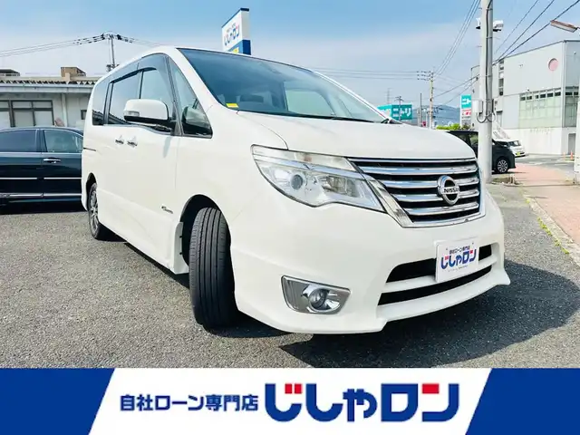 日産 セレナ ハイウェイスター Sハイブリッド 福岡県 2014(平26)年 9.5万km ブリリアントホワイトパール (株)IDOMが運営する【じしゃロン八幡西店】の自社ローン専用車両になります。こちらは現金またはオートローンご利用時の価格です。自社ローンご希望の方は別途その旨お申付け下さい/純正ＳＤナビ(MM514D-L)/【Bluetooth・DVD・CD・AUX・TV】/バックカメラ　/オートライト/フロントフォグランプ　/前後ドラレコ　/純正アルミホイール　/純正フロアマット　/クルーズコントロール　/片側パワースライドドア　