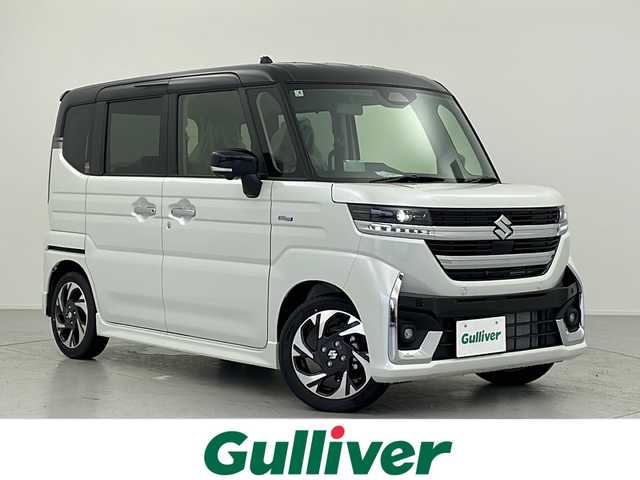 スズキ スペーシア カスタム HYBRID XS 愛知県 2025(令7)年 0.1万km未満 ピュアホワイトパール/ブラック2トーン 登録時走行距離６km/届出済未使用車/８インチ純正ナビ　/・フルセグ/・Bluetooth/・androidauto/全方位モニター/デュアルセンサーブレーキサポートII/アダプティブクルーズコントロール/車線逸脱抑制機能/ヘッドアップディスプレイ/標識認識/発進時おしらせ/誤発進抑制/横滑り防止/ハイビームアシスト/ステアリングヒーター/シートヒーター/電動パーキングブレーキ