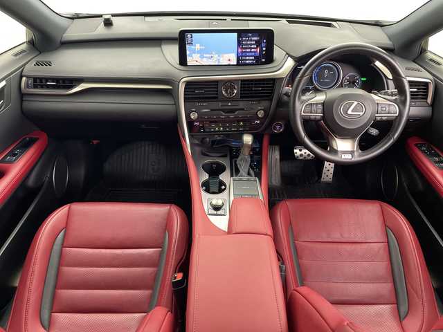 レクサス ＲＸ 450h Fスポーツ 鹿児島県 2019(令1)年 4.4万km ホワイトノーヴァガラスフレーク 純正ナビ/（CD/DVD/BT/フルセグTV）/サンルーフ/純正エアロ/パドルシフト/プリクラッシュセーフティ/レーンキープアシストパワーバックドア/レーダークルーズコントロール/ヘッドアップディスプレイ/ブラインドスポットモニター/パノラミックビューモニター/赤レザーシート/シートヒーター/シートベンチレーション/ETC2.0